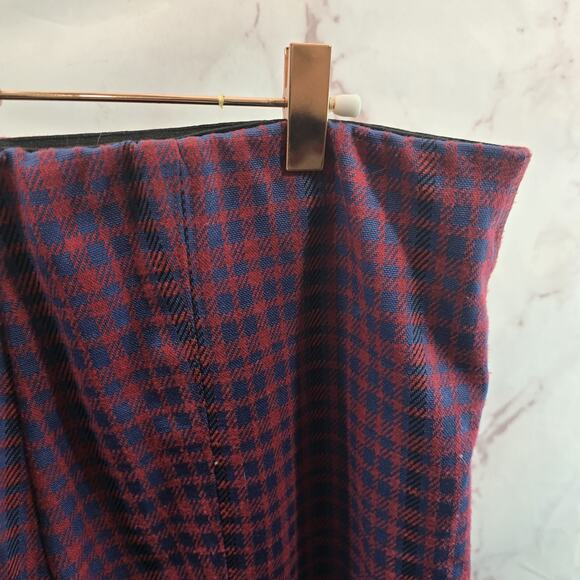 Anthropologie Pants Womens Large Red Blue Plaid High Rise Flare Pull On Maeve - Picture 13 of 14